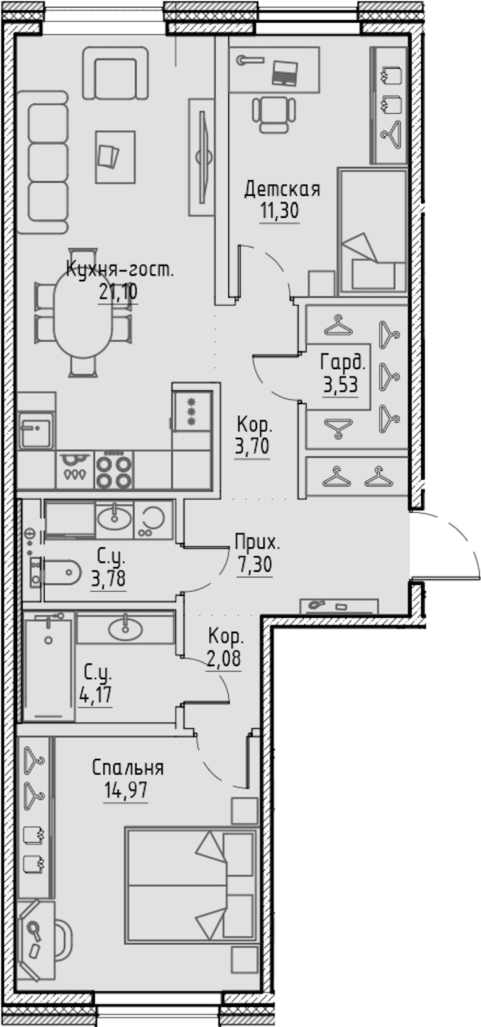 2-комнатная квартира 71.93 м², 3/7 эт., ЖК «LEGENDA Сампсониевский 32»